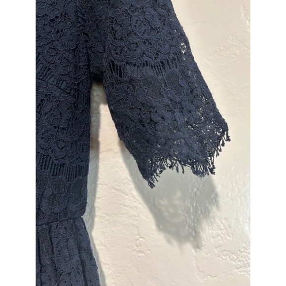 Mikarose Navy Blue Lace Modest Fit & Flare Dress Short Sleeve Small S Wedding - Picture 3 of 7